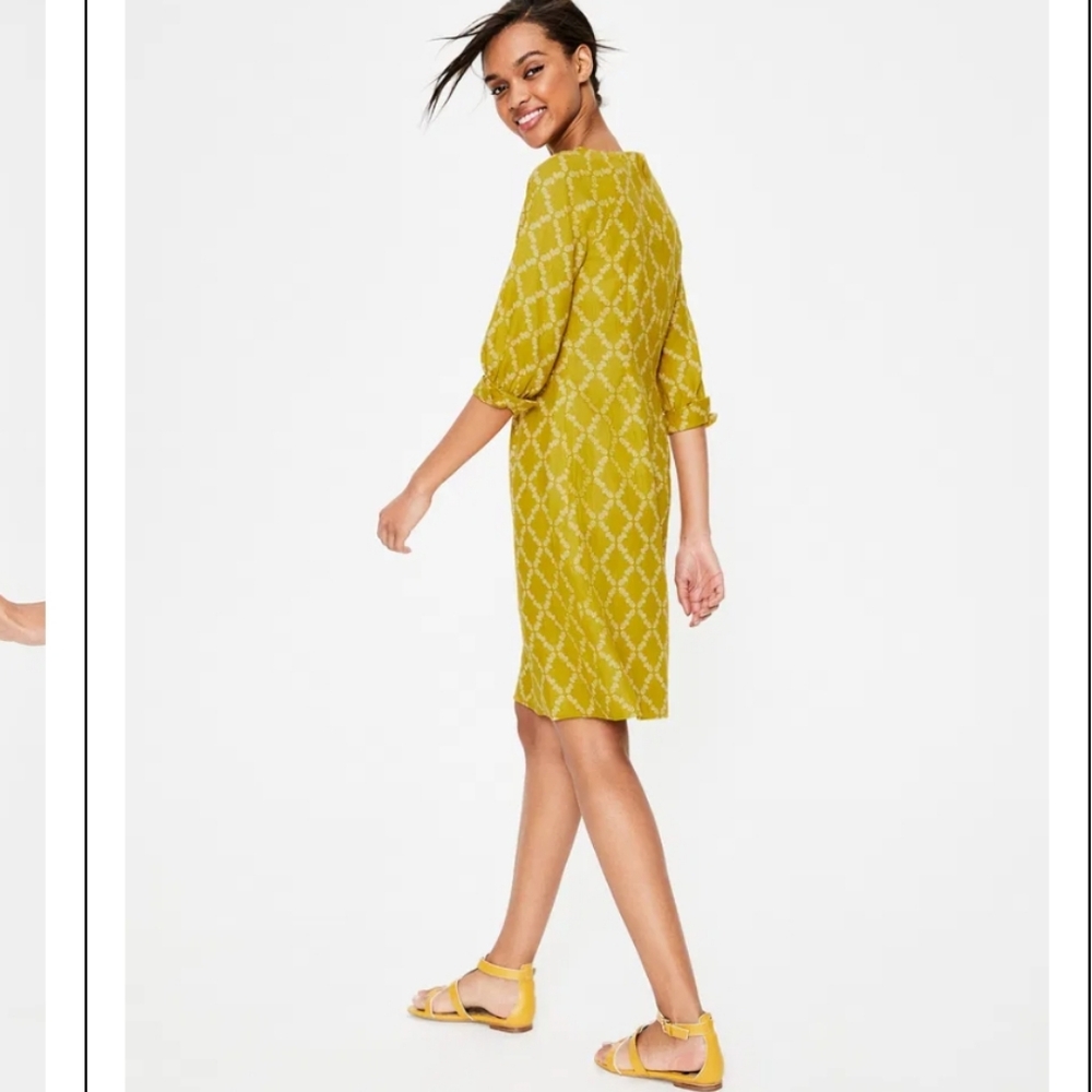 Boden Kate 100% Linen Yellow Pineapple Dress Size 14 - Picture 2 of 7